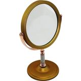 Taş Saplı Yuvarlak 7 İnç= Çap:17.5cm Makyaj Aynası Çift Taraflı Bronz - Gümüş Pls.çerçeve Sabit Ayak