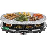Taş Tabaklı 8 Kişilik Klarstein Raclette Masa Izgarası, Büyük Raclette Izgara, 8 Tavalı 1500W Cihaz, Peynir ve Et Için Büyük 4-8 kişilik - Siyah