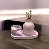Taş Tozu Kalıbında 3lü Set, Istrdiye Mum, Vazo - Mor