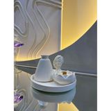 Taş Tozu Vazo Lotus Mumluk Dekorasyon/aksesuar Seti - Beyaz