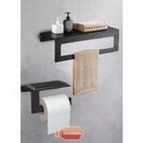Tasagram Metal Banyo Havlu Askılığı ve Tuvalet Kağıdı Askılığı 2'li Set Siyah Paslanmaz Malzeme ile Modern Tasarım