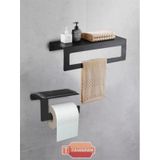Tasagram Metal Banyo Havlu ve Tuvalet Kağıdı Askılığı 2'li Set Siyah