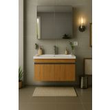 Tasarım Arista 80 cm Ahşap MDF Seramik Lavabolu Banyo Dolabı Takımı – Alt & Üst Dolaplı, Aynalı