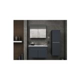 Tasarım Arista 80 Cm Antrasit Renkli Mdf, Seramik Lavabolu Alt - Üst Ve Boy Dolaplı, Banyo Dolabı Seti