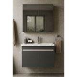Tasarım Arista 80 Cm Antrasit Renkli Mdf, Seramik Lavabolu, Alt Ve Üst Dolaplı, Banyo Dolabı Takımı