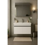 Tasarım Arista 80CM Beyaz Renkli Mdf, Seramik Lavabolu, Alt ve Üst Dolaplı, Üst Aynalı, Banyo Dolabı Takımı