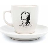 Tasarım Atatürk Portre Krem Türk Kahvesi Fincanı - Hediye Seramik Türk Kahvesi Fincanı
