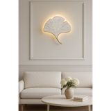 Tasarım Beyaz Gold Damarlı Mabet Yaprağı Aplik – 35×32 cm | 9V Pilli Işıklı Reçine Dekor PİL HEDİYELİ