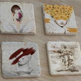Tasarım Büst Heykel ve Kadın Figürler Doğal Taş Bardak Altlığı 4'lü set - Natural Stone Coasters