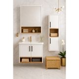 Tasarım DMZ Home Concept Legna 65 cm Banyo Dolabı Seti– Boy Dolaplı – Beyaz & Ahşap – Tamamı MDF – Seramik Lavabolu