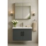 Tasarım DMZ Home Concept Liventa 65 cm Antrasit Banyo Dolabı Takımı – Tamamı MDF, Seramik Lavabolu, Alt Dolap ve Aynalı Üst Dolap