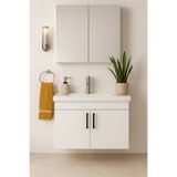 Tasarım DMZ Home Concept Liventa 65 cm Beyaz Banyo Dolabı Takımı – Tamamı MDF, Seramik Lavabolu, Alt Dolap ve Aynalı Üst Dolap
