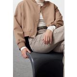 Tasarım Düz Astarlı Yaka Crop Bol Hakim Kadın Oversize Crop İnce Bomber Mont