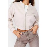 Tasarım Düz Astarlı Yaka Crop Bol Hakim Kadın Oversize Süet Bomber Ceket Mont