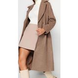 Tasarım Düz Astarlı Yaka Uzun Oversize Ceket Kadın Oversize Geniş Kesim Uzun Yünlü Kaşe Kaban