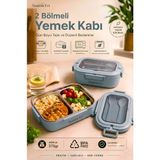 Tasarım Evi 2 Bölmeli Paslanmaz Çelik Yemek Kabı – Sızdırmaz Kapaklı, Taşınabilir Beslenme Kabı - Açık Mavi