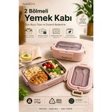 Tasarım Evi 2 Bölmeli Paslanmaz Çelik Yemek Kabı – Sızdırmaz Kapaklı, Taşınabilir Beslenme Kabı - Pembe