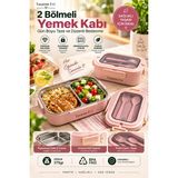 Tasarım Evi 2 Bölmeli Paslanmaz Çelik Yemek Kabı – Sızdırmaz Kapaklı, Taşınabilir Beslenme Kabı - Pembe