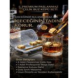 Tasarım Evi 4 Adet Paslanmaz Çelik Buz Kalıbı Viski Soğutma Taşı Maşalı Yeniden Kullanılabilir Buz Viski Taşı - Altın