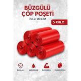 Tasarım Evi Büzgülü Çöp Poşeti Çilek Kokulu 65×70 cm Büyük Boy 5 Rulo Dayanıklı Sızdırmaz Kalın Çöp Torbası - 65 x 70 cm