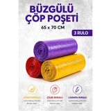 Tasarım Evi Büzgülü Çöp Poşeti Çilek Limon Lavanta Kokulu 65×70 cm Büyük Boy 3 Rulo Çöp Torbası