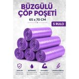 Tasarım Evi Büzgülü Çöp Poşeti Lavanta Kokulu 65×70 cm Büyük Boy 5 Rulo Dayanıklı Sızdırmaz Kalın Çöp Torbası