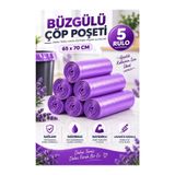 Tasarım Evi Büzgülü Çöp Poşeti Lavanta Kokulu 65×70 cm Büyük Boy 5 Rulo Dayanıklı Sızdırmaz Kalın Çöp Torbası