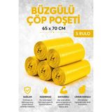 Tasarım Evi Büzgülü Çöp Poşeti Limon Kokulu 65×70 cm Büyük Boy 5 Rulo Dayanıklı Sızdırmaz Kalın Çöp Torbası - 65 x 70 cm