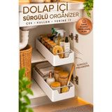 Tasarım Evi Çok Amaçlı Raylı Dolap Içi Çekmece Organizer Sürgülü Mutfak Banyo Kiler Düzenleyici Organizer - Beyaz