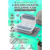 Tasarım Evi Sızdırmaz Kapaklı, Çatal ve Kaşıklı 4 Bölmeli Çocuk Beslenme Kabı / Beslenme Kutusu