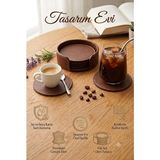 Tasarım Evi Suni Deri Bardak Altlığı Çay Kahve Içecek Altlığı Masaüstü Ofis Masa Aksesuarı Bardaklık Altlık - Kahverengi