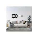 Tasarım Gitar ve Doğa Manzarası Temalı Ahşap Duvar Dekoru Siyah 50 x 70