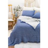 Tasarım HB&Victory %100 Pamuk 4 Katlı Müslin Yatak Örtüsü İndigo Mavi Renk Çift Kişilik 240x230 cm.