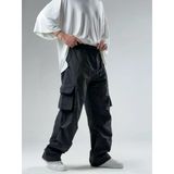 Tasarım Kargo Cepli Paraşüt Kumaş Siyah Baggy Pantolon Coc3079