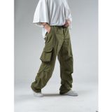 Tasarım Kargo Cepli Paraşüt Kumaş Yeşil Baggy Pantolon Coc3081