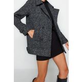 Tasarım Kırçıllı Astarlı Yaka Midi Oversize Ceket Kadın Oversize Geniş Kesim Kırçıllı Kaşe Kaban