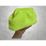 Tasarım Kumpanyası El Örgüsü Metalik Rafya Clutch Çanta - Neon Yeşil Çanta - Akşam Düğün Deri Clutch Çanta - Vegan Yumuşak Deri Çanta -