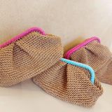 Tasarım Kumpanyası El Yapımı Tığ Işi Doğal Rafya Clutch Çanta - Hasır El Çantası - Ekolojik Cüzdan - Mavi