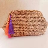 Tasarım Kumpanyası Kadınlar Için Püsküllü El Yapımı Krem Clutch Çanta - Yaz Için Minimalist El Çantası - Retro Çanta - Tığ Işi Kese Cüzdan - Benzersiz Hediye
