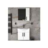 Tasarım Lacrime 65 cm Beyaz Renkli Mdf, Oval Seramik Lavabolu, Alt ve Üst Dolaplı, Banyo Dolabı Takımı