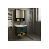Tasarım Legna 65 cm Banyo Dolabı Takımı – Antrasit & Ahşap – MDF – Seramik Lavabolu – Alt ve Üst Dolaplı