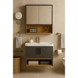 Tasarım Legna 80 cm Antrasit & Ahşap Banyo Dolabı Takımı – Alt ve Üst Dolap (Lavabo Dahil)