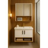 Tasarım Legna 80 cm Beyaz & Ahşap Banyo Dolabı Takımı – Alt ve Üst Dolap (Lavabo Dahil)