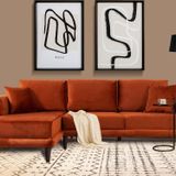 Tasarım Nero Kadife Köşe Koltuk, Kiremit, 250X160, Sol Köşe