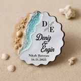 Tasarım Şeker 50 Adet Kişiye Özel Epoksi-Deniz Dalgası Görünümlü Ahşap Magnet - Nikah & Düğün Hediyeliği