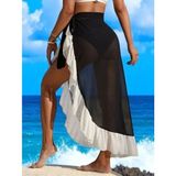 Tasarım Şile Bezi %100 Pamuk Mayo Üstü Firfirlı Pareo - L - XL - Siyah