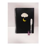 Tasarım Siyah Defter Çizim Foto Albüm Ve Anı Defteri Bulut Ve Ay Gece Konseptli Siyah Yapraklı Ahşap Kapak Defter 70 Sayf