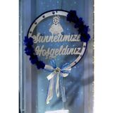 Tasarım Sünnet Kapı Süsü ( Ahşap Mavi Çiçekli Sünnetimize Hoşgeldiniz Kapı Süsü)