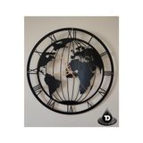 TASARIMDERYASI DEKORATİF ŞIK MODERN 45X45 CM DÜNYA HARİTALI ROMA RAKAMLI SESSİZ AKAR LAZER KESİM METAL DUVAR SAATİ