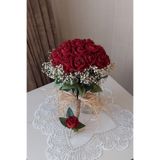 Tasarımname Architecture & Design Yeni Sezon Gelin Çiçeği Ve Damat Yaka Çiçeği! Kadife Kırmızı Gül Demeti! Nişan Düğün Buketi – Yapay